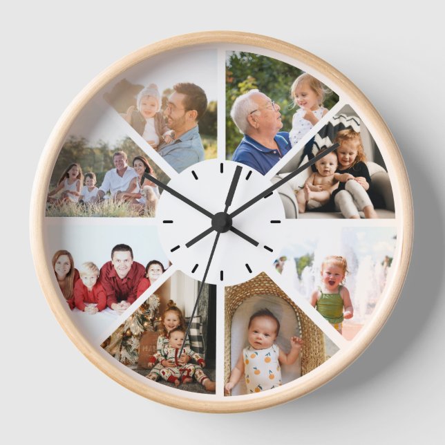Custom 8 Photo Family Children grandparent gift Clock (Front)