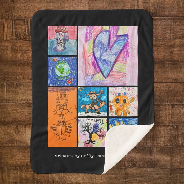 Custom 8 Photo Kids' Art Keepsake Sherpa Blanket (Creator Uploaded)