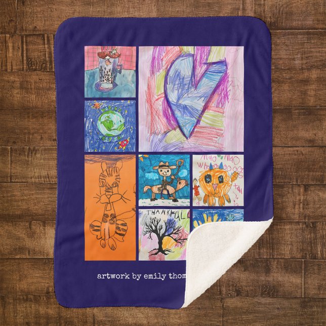 Custom 8 Photo Kids' Art Keepsake Sherpa Blanket (Creator Uploaded)