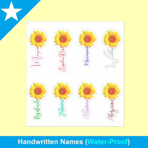 Custom 8 Yellow Sunflower Tags, Hand Written Name