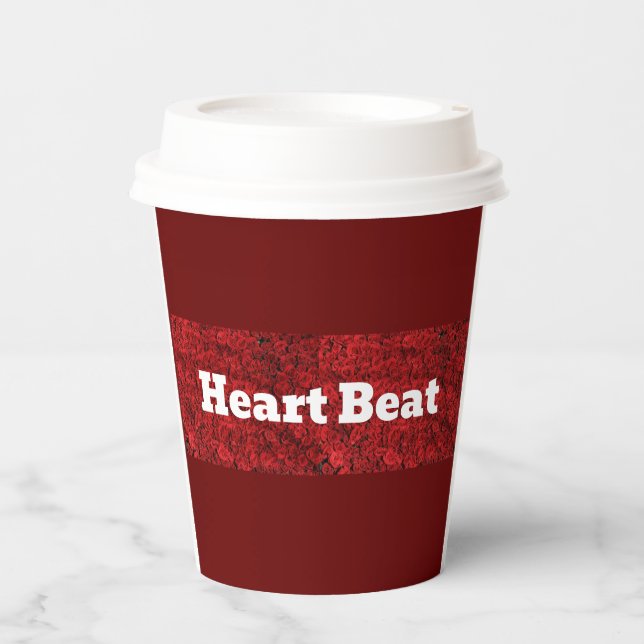 Custom 8oz Paper Cup with Lid Rose with Heart Beat (Front)
