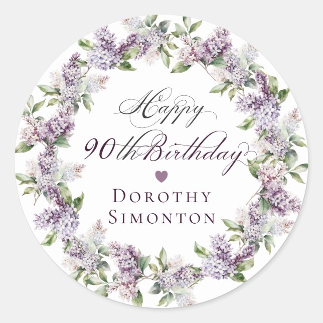 Custom 90th Birthday Purple Lilac Envelope Seal (Front)