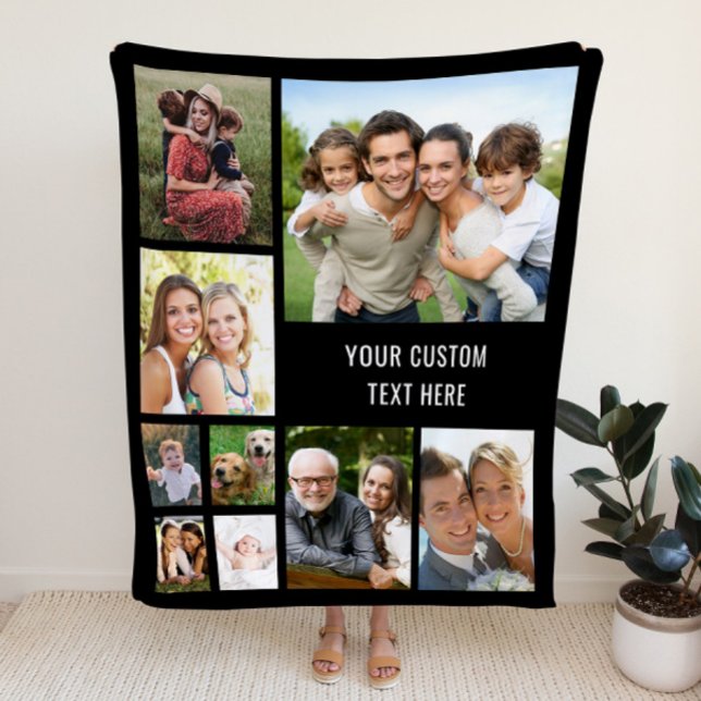 Custom 9 Photo Collage Black Sherpa Blanket (Creator Uploaded)