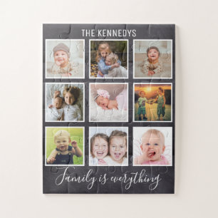 Custom 9 Photo Collage Family Chalkboard Jigsaw Puzzle