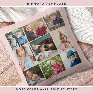 Custom 9 Photo Collage Family Keepsake Blush Pink Cushion
