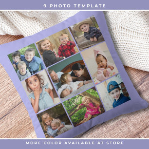 Custom 9 Photo Collage Family Keepsake Periwinkle Cushion