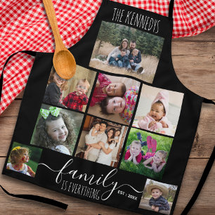 Custom 9 Photo Collage Family Quote And Name Black Apron