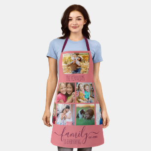 Custom 9 Photo Collage Family Quote Name Pink Apron
