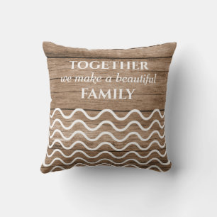 Custom 9 Photo Collage Family Quote Natural Wood Cushion