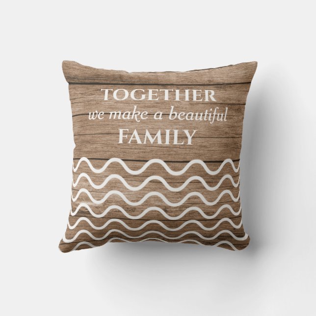 Custom 9 Photo Collage Family Quote Natural Wood Cushion (Back)