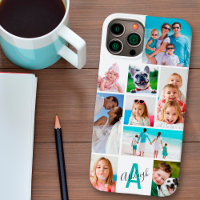 Custom 9 Photo Collage Monogram Name Your Colours