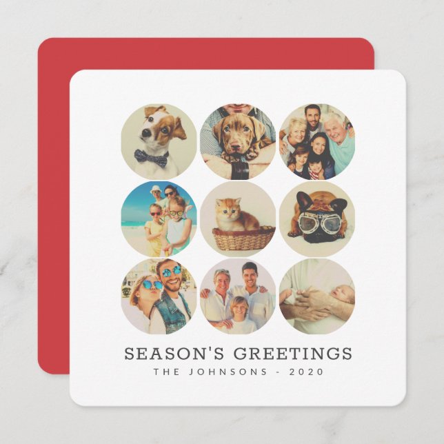 Custom 9 Photos Modern Family & Pet Memories Holiday Card (Front/Back)
