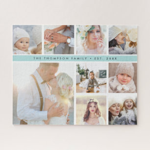 Custom 9 Square Photo Collage & Family Name Jigsaw Puzzle