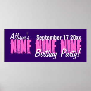Custom 9 Year Old Birthday Party Banner Poster