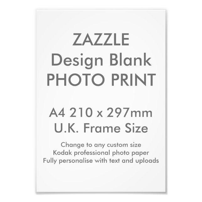 Custom A4 Photo Print  UK Frame Size (Front)