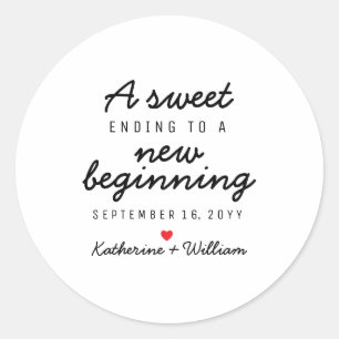 Custom A Sweet Ending To A New Beginning Favour Classic Round Sticker