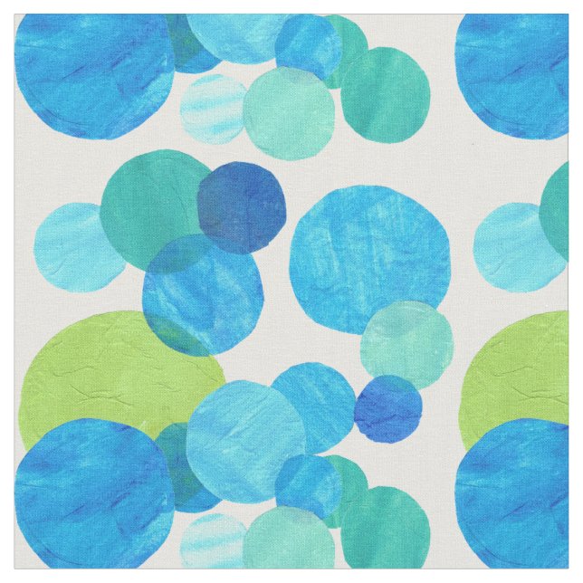 Custom Abstract Blue Green White Circles Fabric (Close Up)