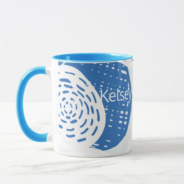 Custom Abstract Blue & White circle loops  Mug (Left)