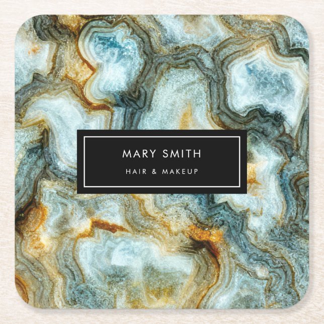 Custom Abstract  Elegant Agata Square Paper Coaster (Front)