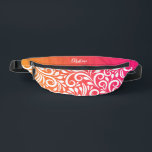 Custom Abstract Floral Elegant Ombre Pink Orange Bum Bags<br><div class="desc">This unique fanny pack design is fun & colourful. The background consists of an abstract white floral pattern and an eye-catching orange & pink ombre gradient pattern. Add a custom name in stylish white script with the simple-to-use template. Font type may be further customised in the design tool area. Contact...</div>