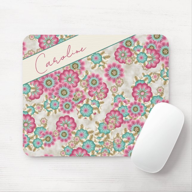 Custom Abstract Japanese Flowers Art Pattern Mouse Pad (With Mouse)