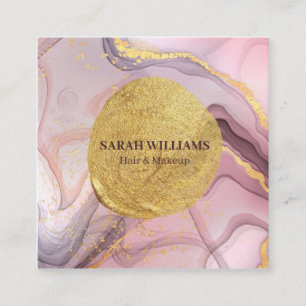 Custom Abstract Lilac Pink Marble Gold & Glitter Square Business Card