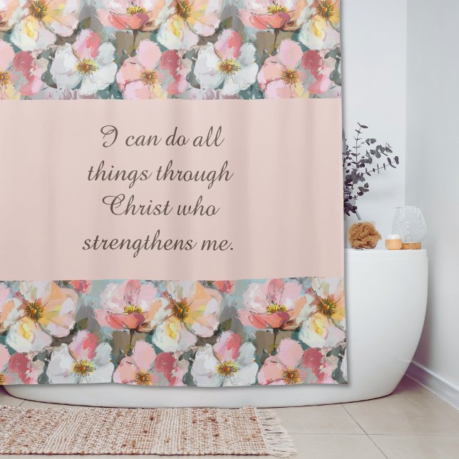 Custom Abstract Pink Roses Bible Quote Shower Curtain (Creator Uploaded)