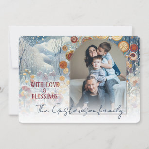 Custom Abstract Snowflakes Floral Holiday Wreath Card