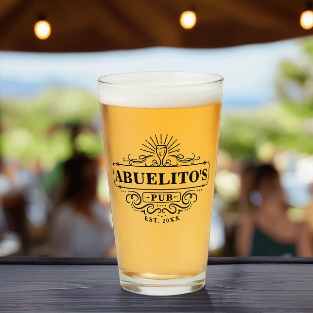 Custom Abuelito's Pub Year Established Glass (Creator Uploaded)
