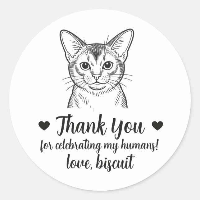 Custom Abyssinian Cat Wedding Favour Stickers (Front)