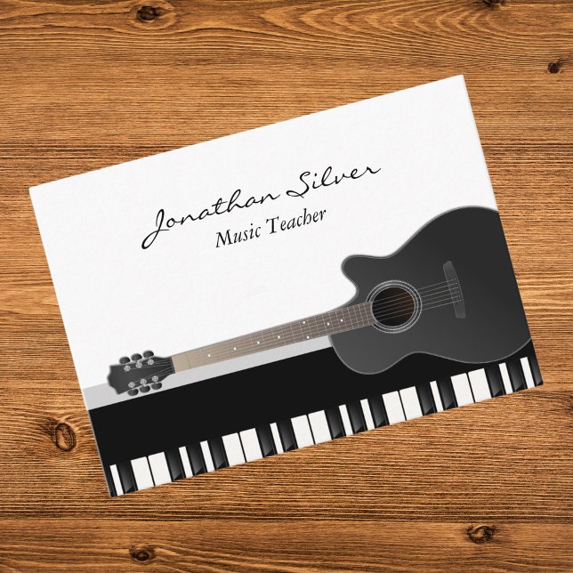 Custom Acoustic Guitar Piano Keys Music Teacher  Business Card (Creator Uploaded)