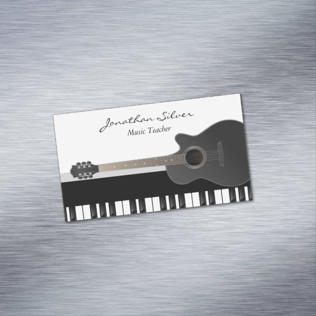Custom Acoustic Guitar Piano Keys Music Teacher  Magnetic Business Card (In Situ)