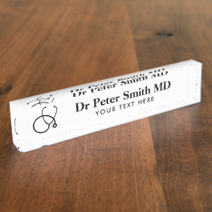 Custom acrylic desk name plate for medical doctor