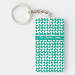 Custom Acrylic Keychain, Emerald Dogtooth Check Key Ring