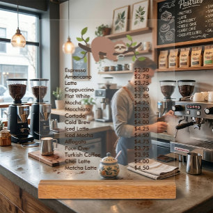 Custom Acrylic Pedestal Menu Sign with Sloth 