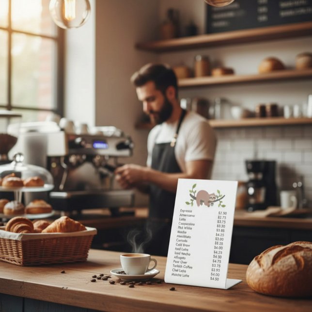 Custom Acrylic Pedestal Menu Sign with Sloth  (Creator Uploaded)