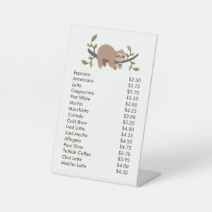 Custom Acrylic Pedestal Menu Sign with Sloth 
