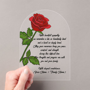 Custom Acrylic Sympathy Card with a Red Rose Invitations