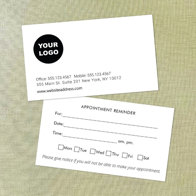 Custom Add Logo Professional Appointment Reminder Business Card (Creator Uploaded)