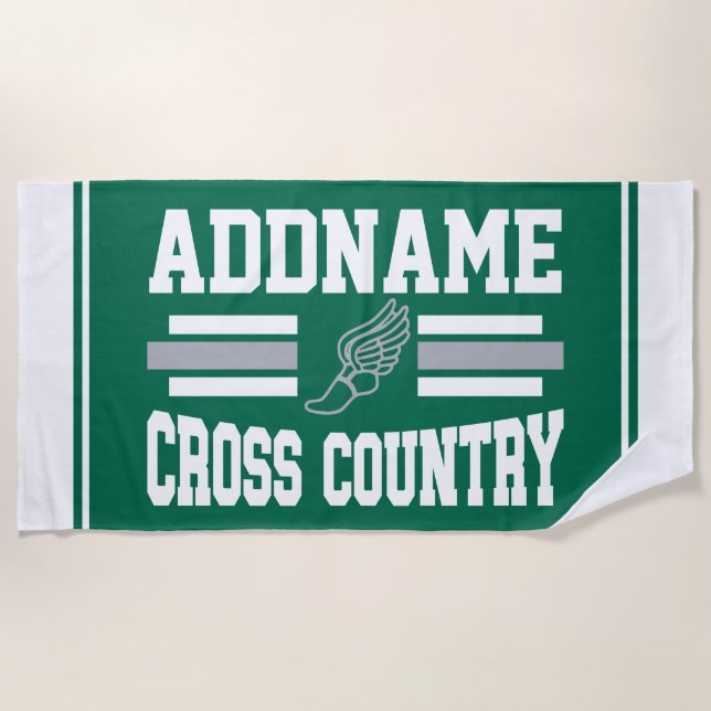 Custom ADD NAME Cross Country Runner Running Team Beach Towel (Front)