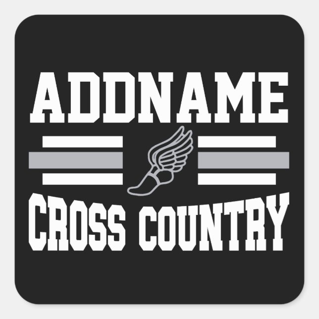 Custom ADD NAME Cross Country Runner Running Team Square Sticker (Front)
