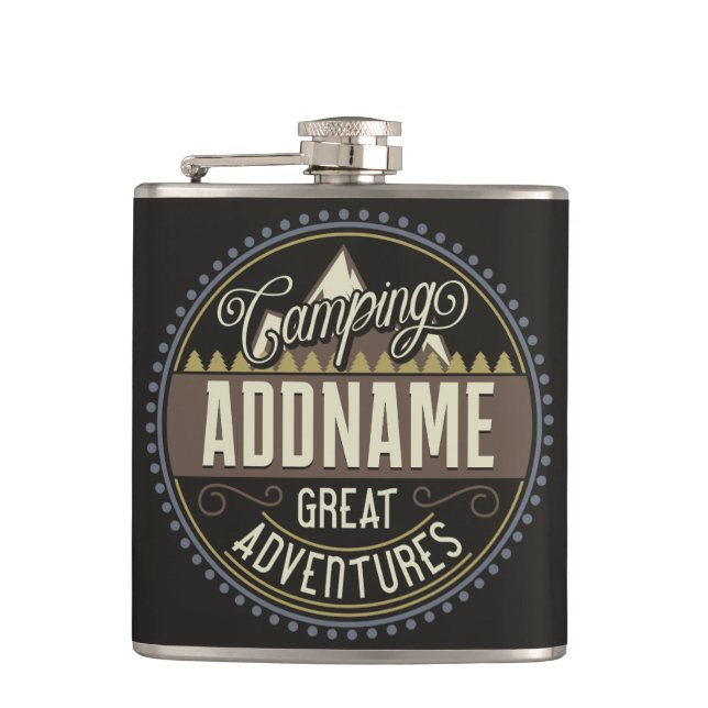 Custom ADD NAME Family Camp Trip Camping Reunion Hip Flask (Front)