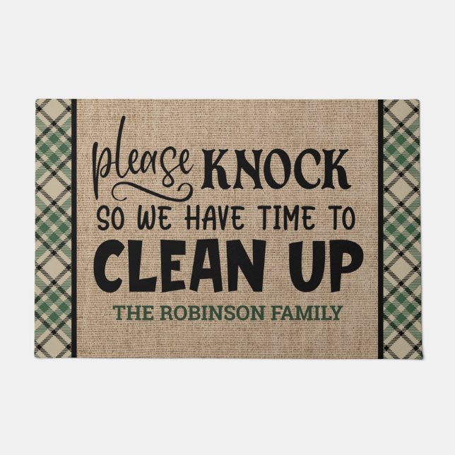 Custom ADD NAME Please Knock Time To Clean Up Doormat (Front)