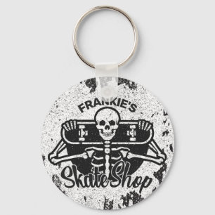 Custom ADD NAME Skull Skateboard Skate Shop Key Ring