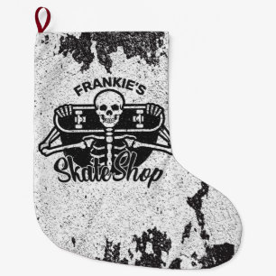 Custom ADD NAME Skull Skateboard Skate Shop Large Christmas Stocking