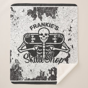 Custom ADD NAME Skull Skateboard Skate Shop Sherpa Blanket