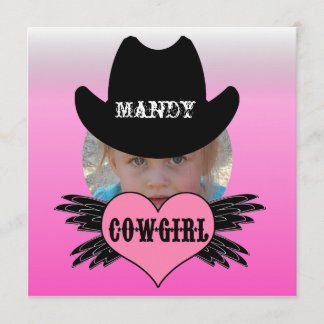 Custom Add Photo Cowgirl Birthday Invitation