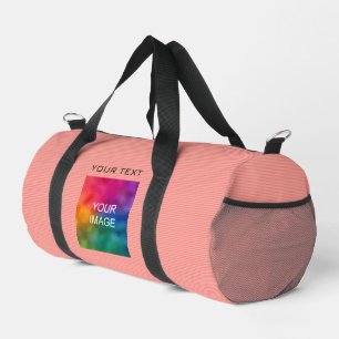 Custom Add Photo Image Text Peach Colour Striped Duffle Bag