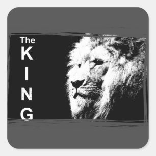 Custom Add Text Modern Black & White Pop Art Lion Square Sticker