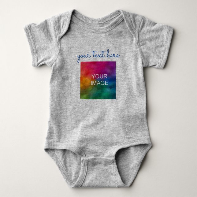 Custom Add Text Upload Photo Baby Grey Typography Bodysuit (Front)